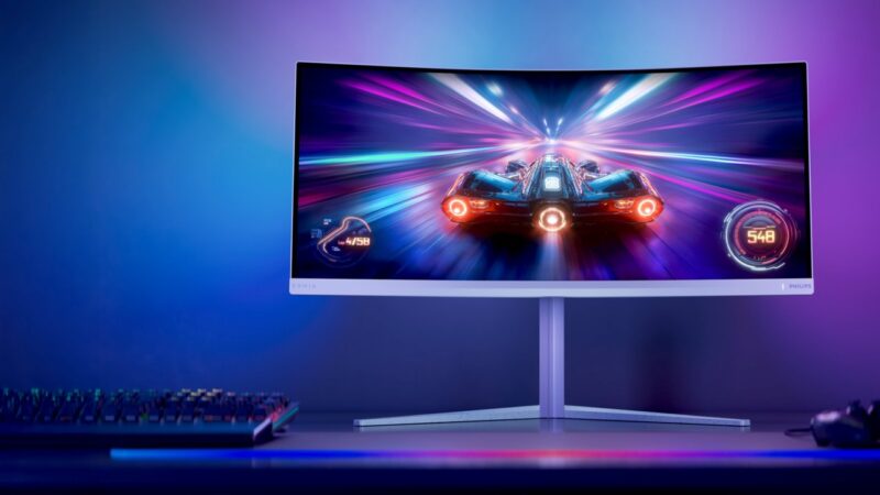 Philips Evnia 34M2C5601QA идва с ултраширок извит екран, 200 Hz, AI-подобрена Ambiglow и USB-C